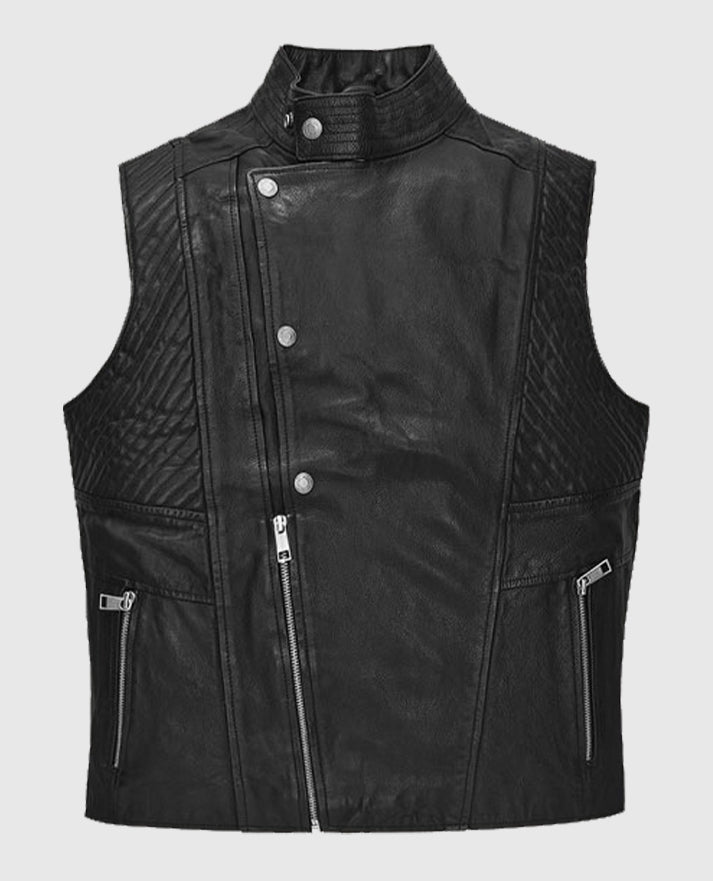 Men’s Quilted Black Leather Biker Vest