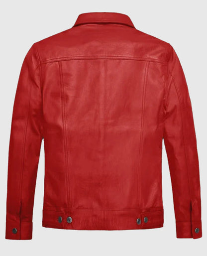 Men's Red Leather Trucker Jacket