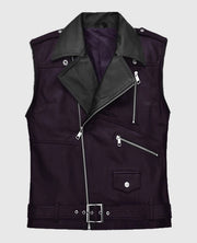Men’s Two-Tone Purple and Black Biker Leather Vest