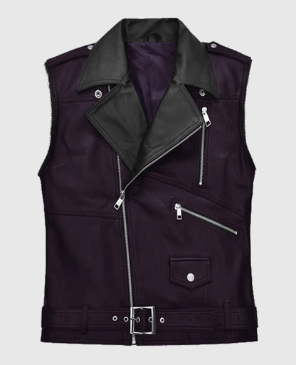 Men’s Two-Tone Purple and Black Biker Leather Vest
