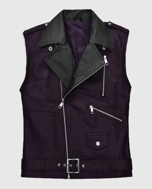 Men’s Two-Tone Purple and Black Biker Leather Vest
