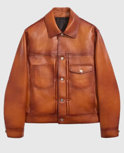 Mike Epps Brown Leather Trucker Jacket