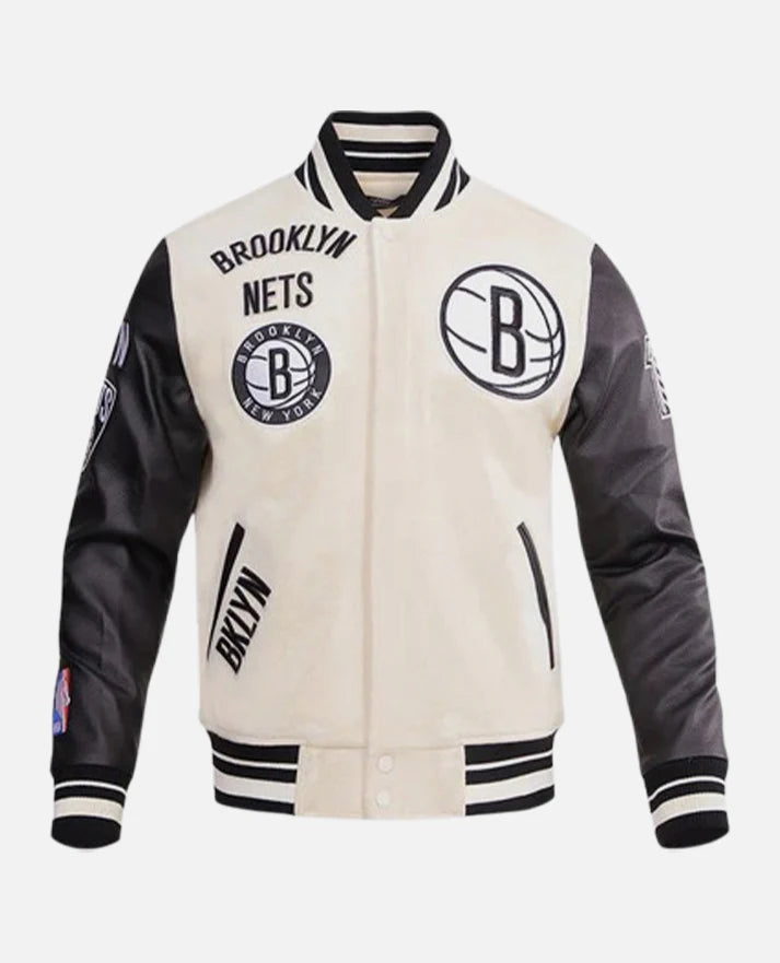 NBA Brooklyn Nets Men's Black & White Varsity Jacket