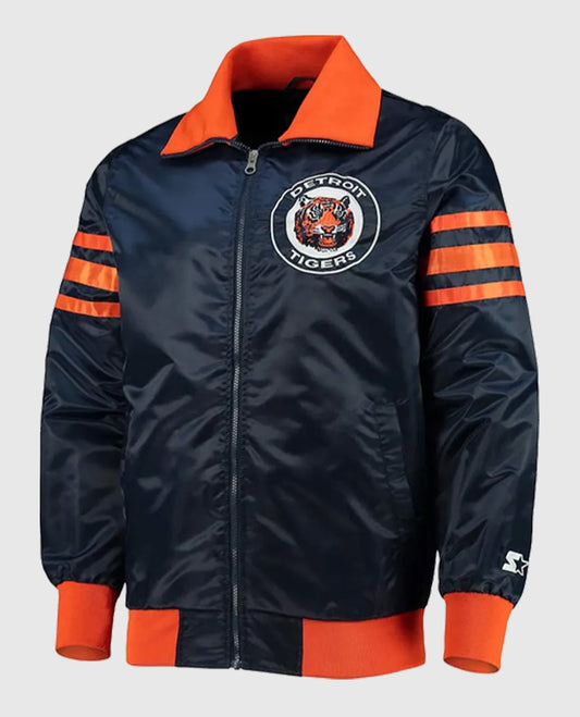 Navy Blue The Captain III Detroit Tigers Satin Blue Jacket