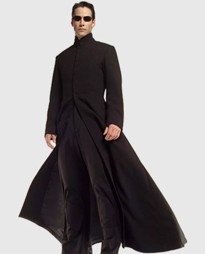 Neo Matrix Trench Coat Keanu Reeves Black Trench Coat