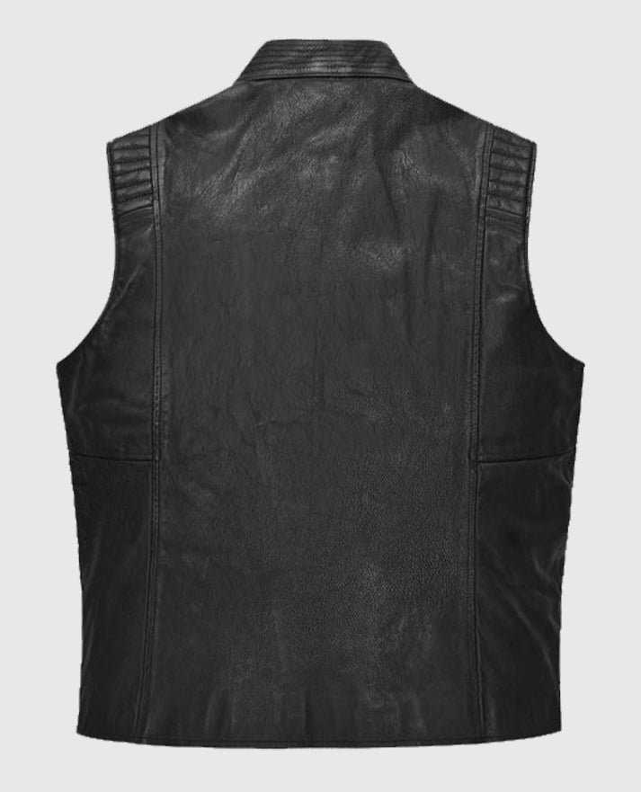 Quilted Black Leather Biker Vest for Men