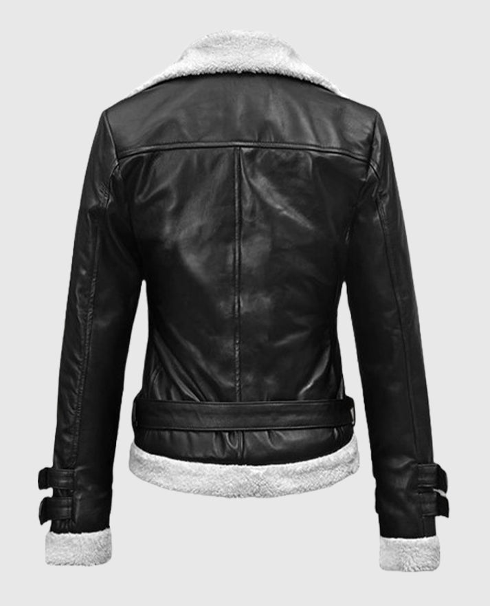 Rita Ora Black Shearling Leather Jacket