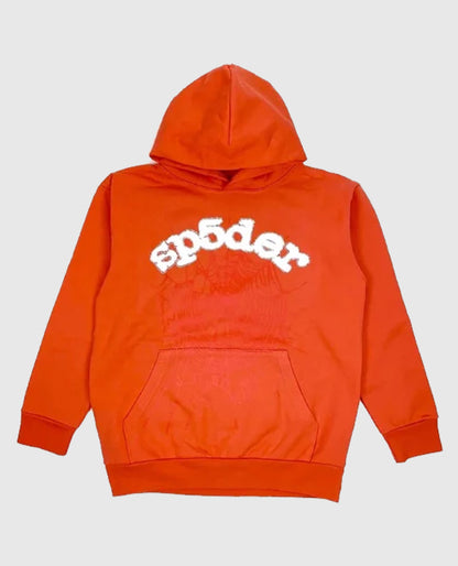 SP5DER Web Suit Hoodie Orange Rhinestone