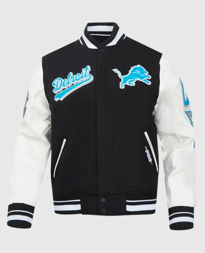 Script Tail Detroit Lions Classic Rib Black and White Varsity Jacket