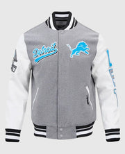 Script Tail Detroit Lions Classic Rib Grey and White Varsity Jacket