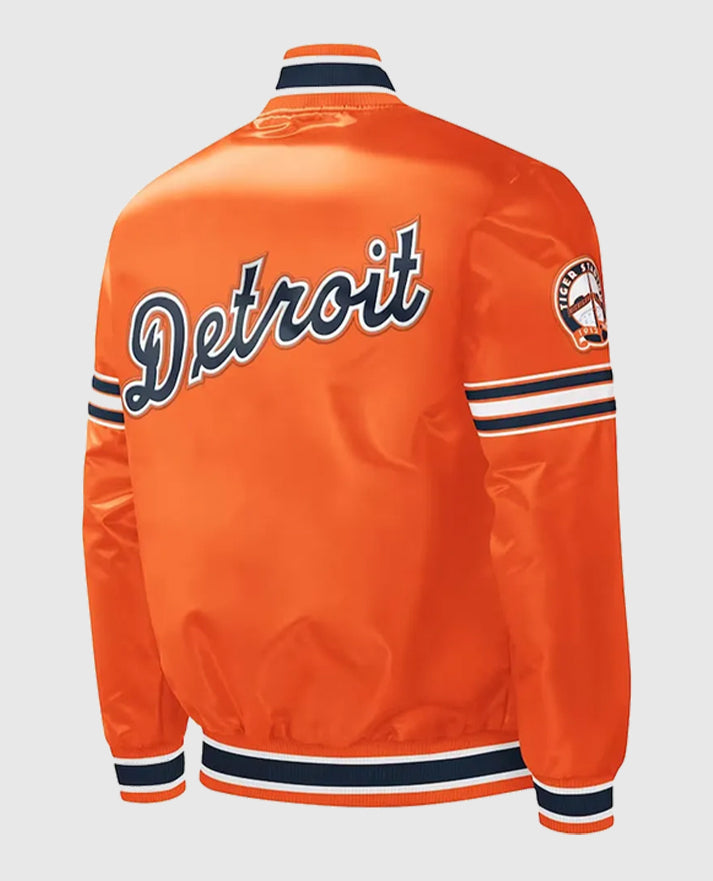 Slider Detroit Tigers Orange Varsity Satin Snap Jacket
