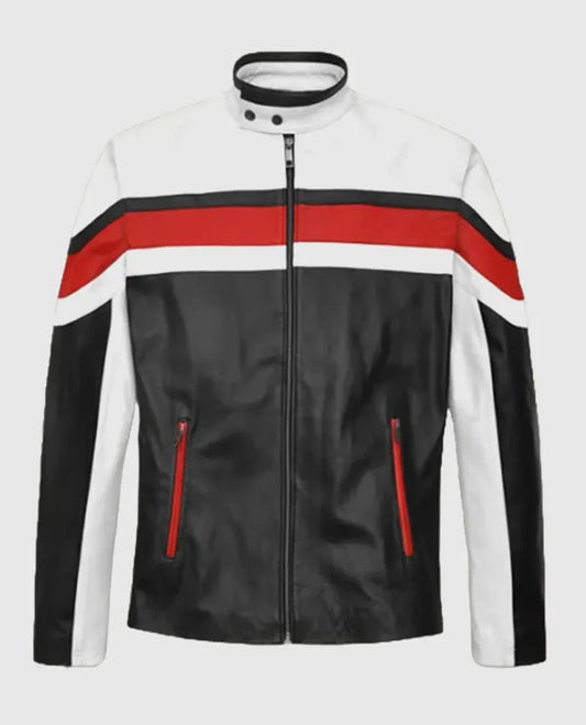 Striped Rocker Leather Jacket For Men