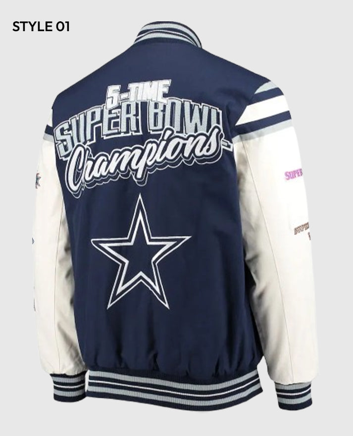 Super Bowl 5x Champions Dallas Cowboys Navy/White Wool Varsity Jacket