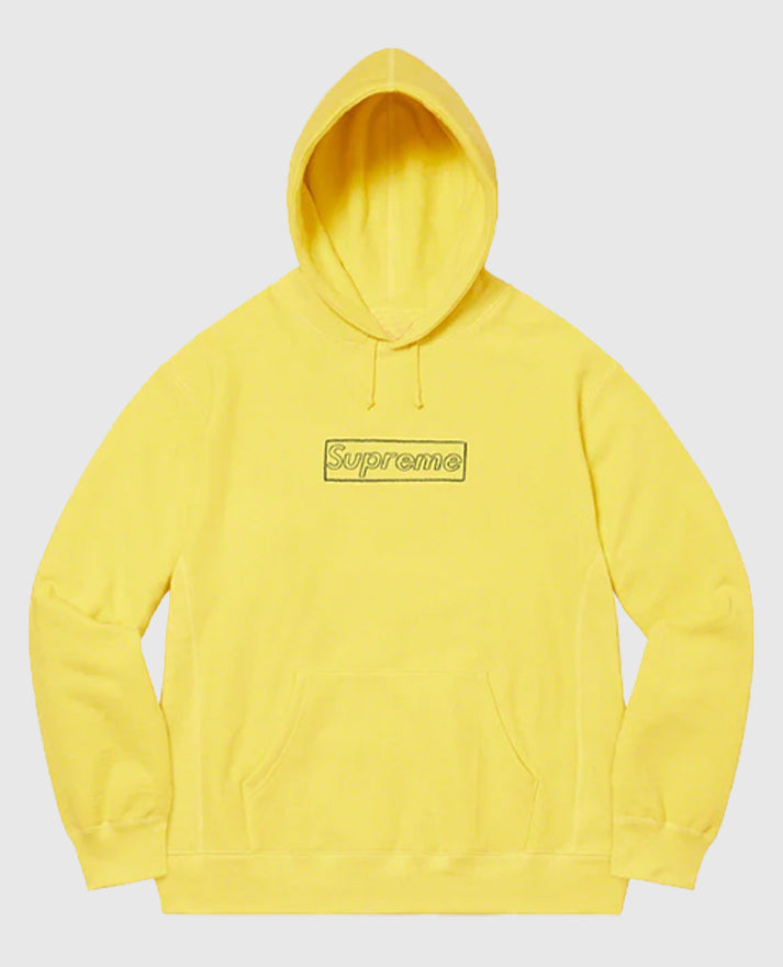 Supreme KAWS Chalk Logo Hooded Yellow Sweatshirt