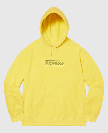 Supreme KAWS Chalk Logo Hooded Yellow Sweatshirt