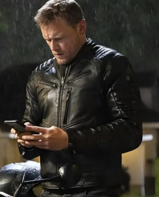 The Couple Next Door 2023 Sam Heughan Black Leather Jacket