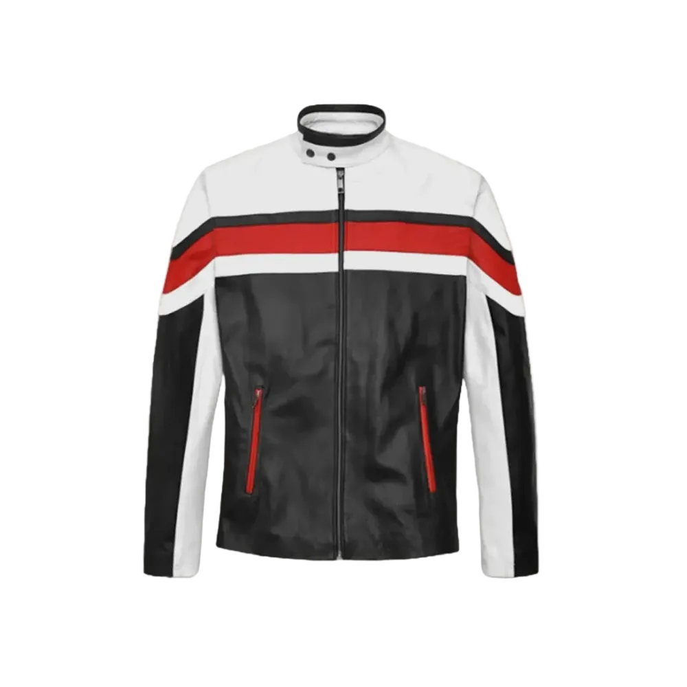 Striped Rocker Leather Jacket For Men