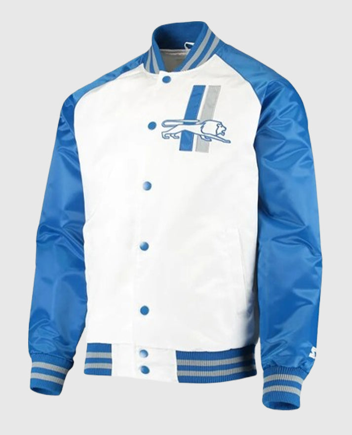 White/Blue Detroit Lions Clean Up Throwback Satin Jacket