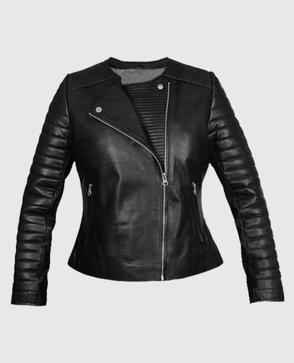 Women's Black Quilted Biker Leather Jacket