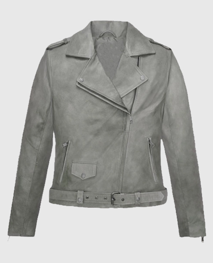 Women’s Gray Suede Biker Leather Jacket