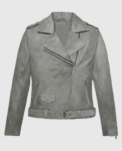 Women’s Gray Suede Biker Leather Jacket
