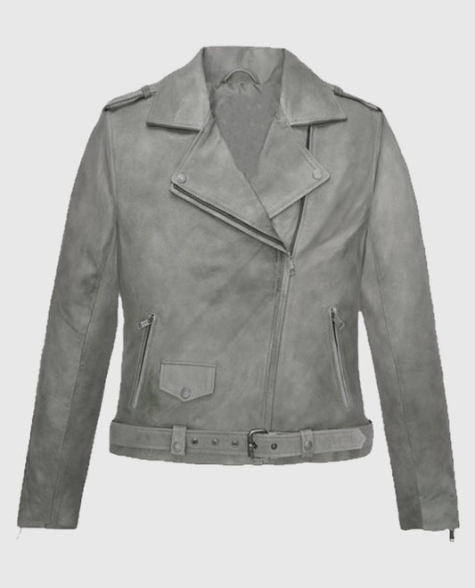 Women’s Gray Suede Biker Leather Jacket