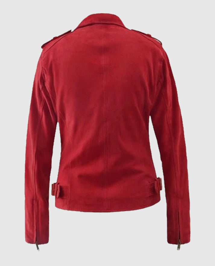 Womens Suede Biker Red Leather Jacket