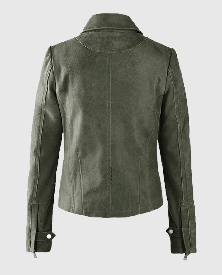 Women's Vintage Olive Suede Leather Jacket - second image