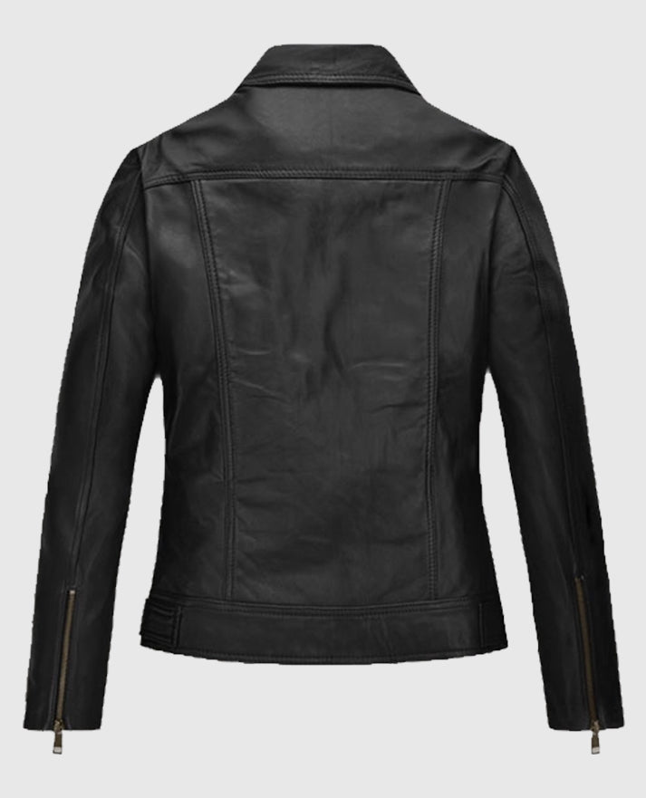 Womens Asymmetrical Biker Black Leather Jacket