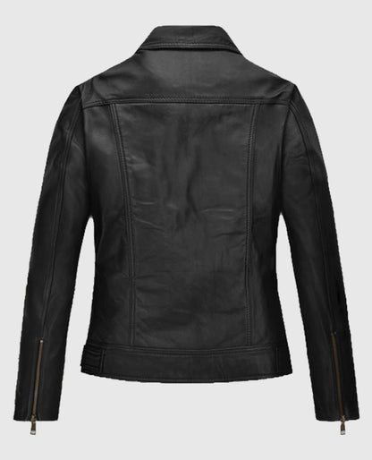 Womens Asymmetrical Biker Black Leather Jacket