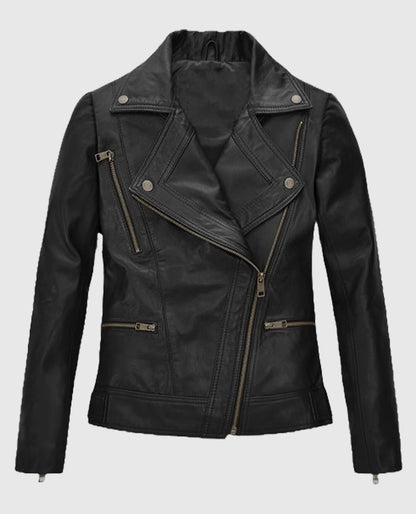 Women's Black Asymmetrical Biker Leather Jacket