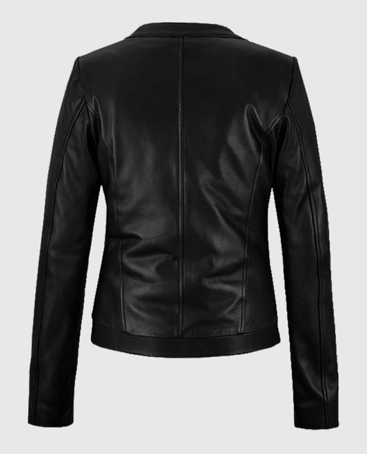 Womens Black Cafe Racer Black Leather Jacket