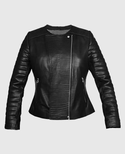 Womens Black Quilted Moto Leather Jacket