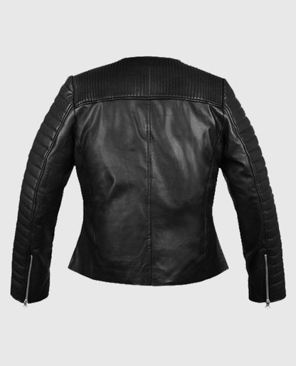 Womens Black Quilted Motorcycle Leather Jacket