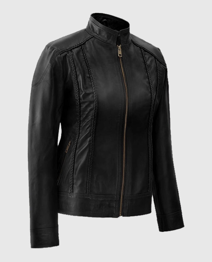 Womens Cafe Racer Clova Black Leather Jacket
