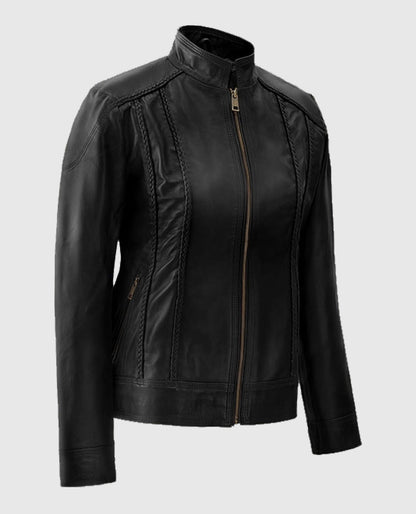 Womens Cafe Racer Clova Black Leather Jacket