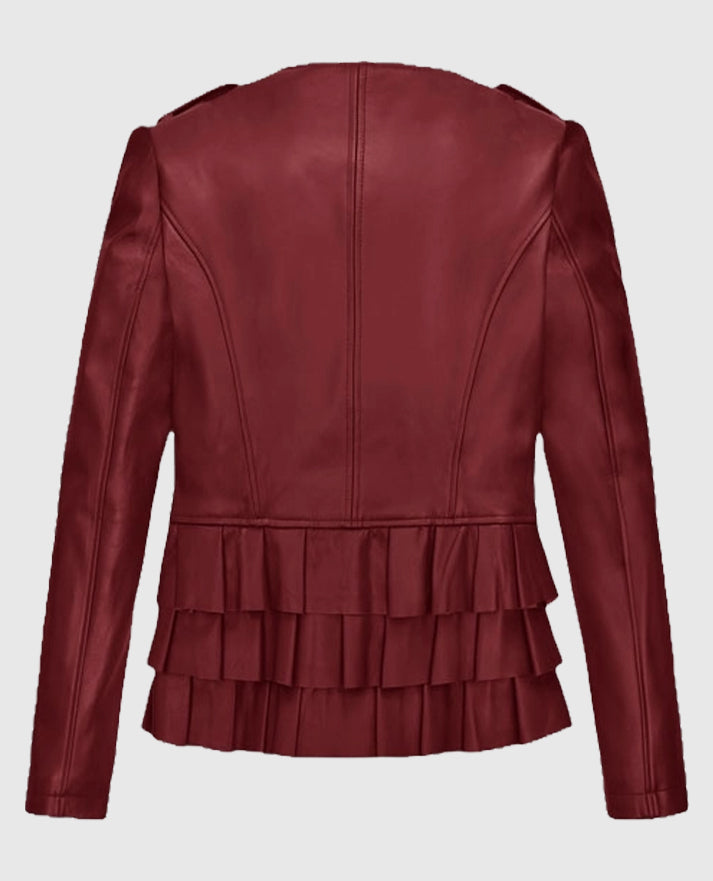 Women's Cherry Peplum Red Leather Jacket