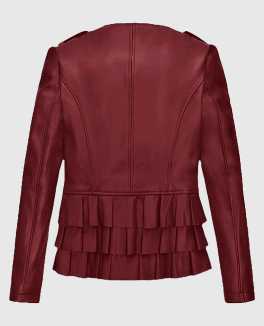 Women's Cherry Peplum Red Leather Jacket