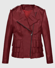 Women’s Cherry Red Peplum Leather Jacket