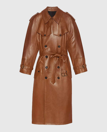 Women's Double-Breasted Ivy Leather Long Coat