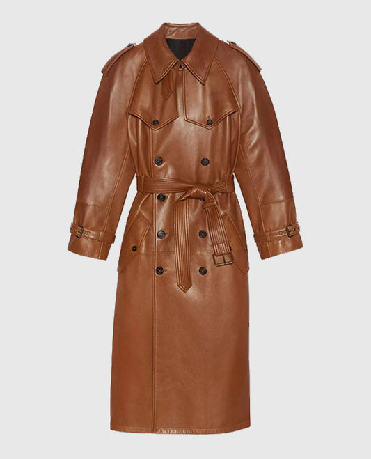 Women's Double-Breasted Ivy Leather Long Coat