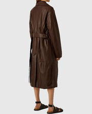 Women's Long 90s Vintage Brown Leather Coat