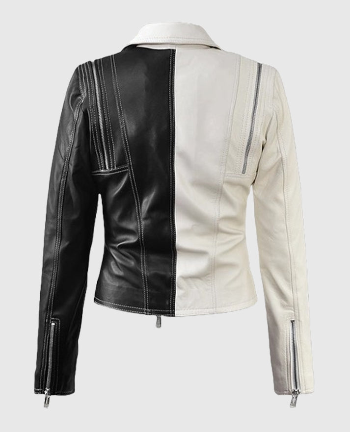 Womens Moto Twister Black n White Leather Jacket