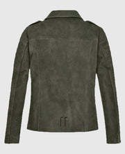 Womens Olive Green Suede Moto Leather Jacket