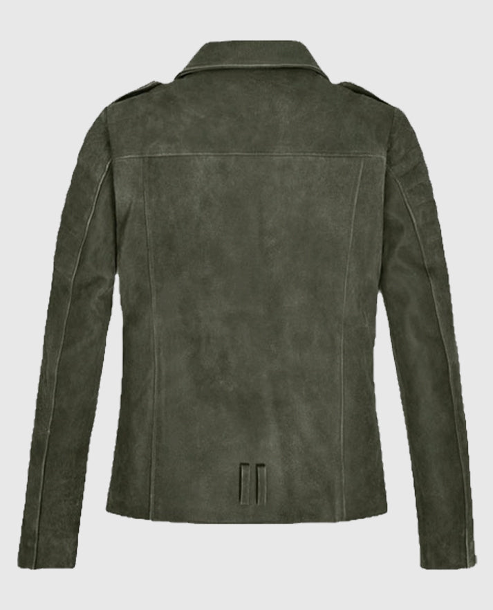 Womens Olive Green Suede Moto Leather Jacket