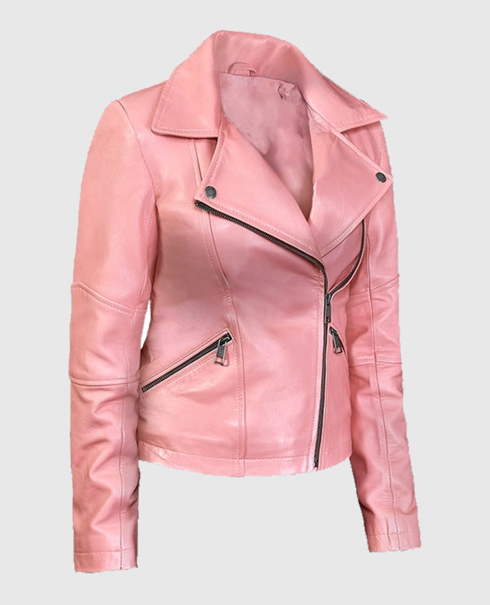 Women’s Pink Biker Leather Jacket