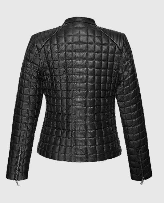 Women's Quilted Black Biker Leather Jacket