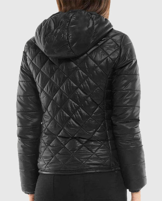 Womens Quilted Black Hooded Puffer Jacket