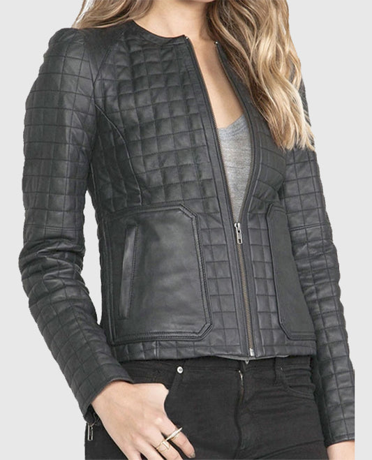 Women's Quilted Black Leather Jacket