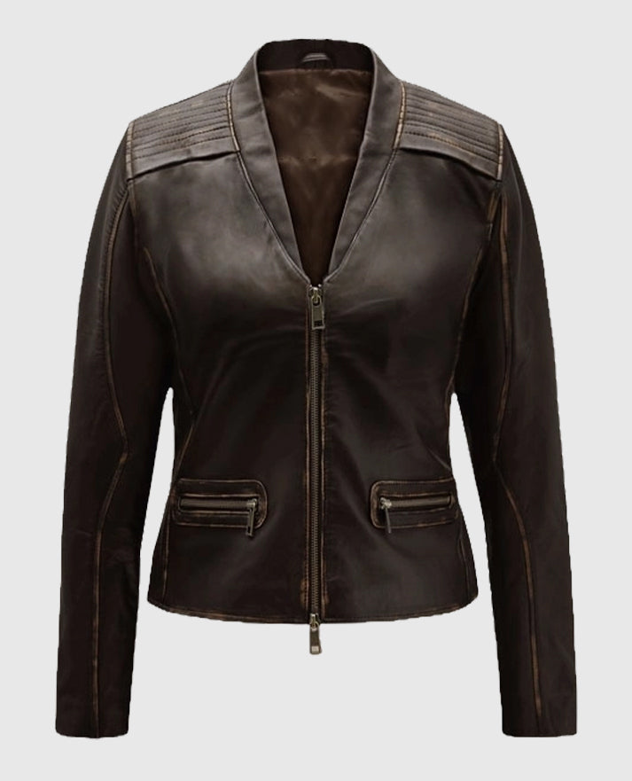 Women’s Rubbed Brown Leather Jacket